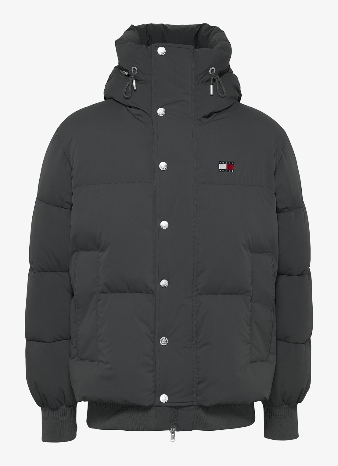 Tommy Hilfiger Puffer jas met capuchon en logo - voorkant zwart