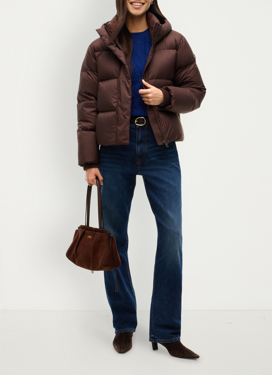 Tommy Hilfiger Puffer jas met donsvulling en capuchon  - voorkant 6 donkerbruin