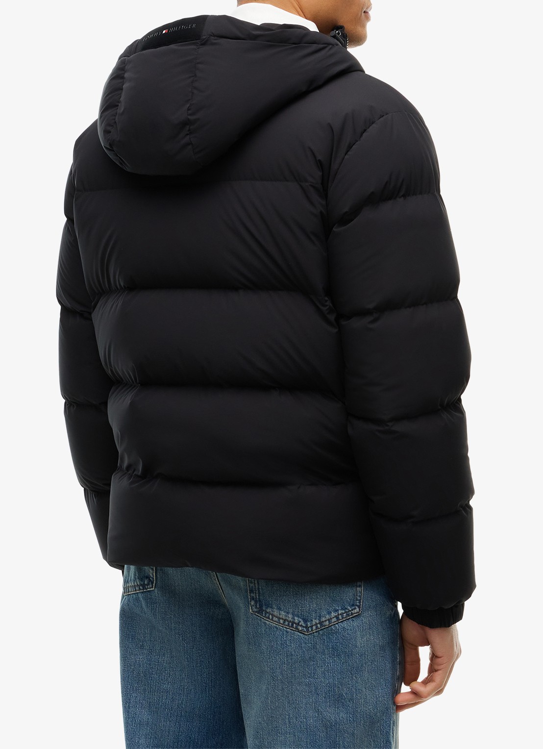 Tommy Hilfiger Puffer jas met donsvulling en capuchon  - achterkant zwart