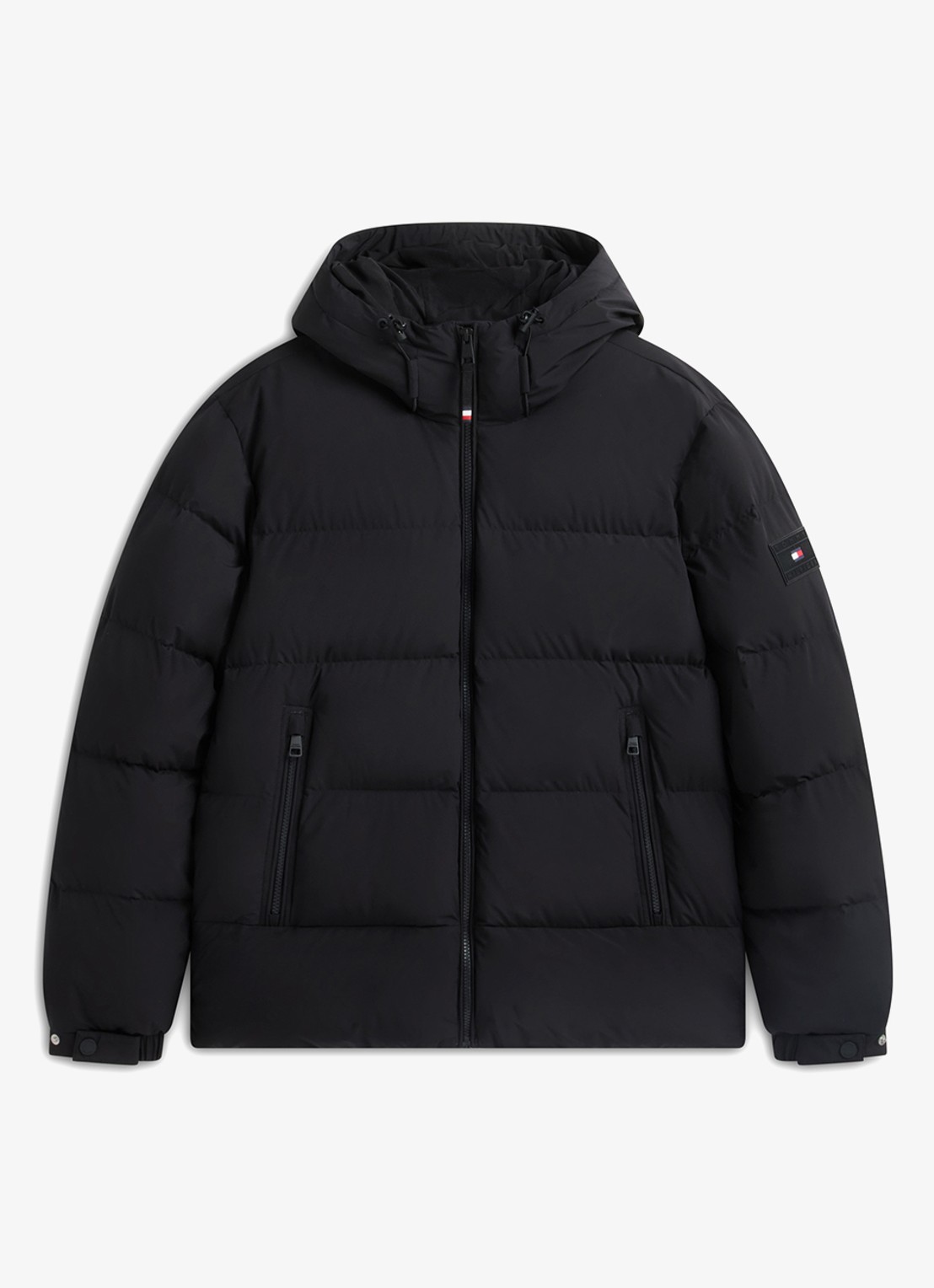 Tommy Hilfiger Puffer jas met donsvulling en capuchon  - voorkant 2 zwart