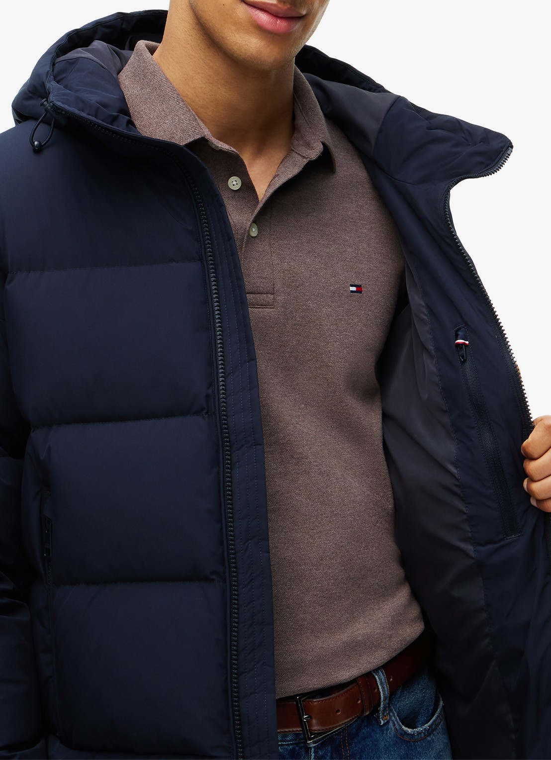 Tommy Hilfiger Puffer jas met donsvulling en capuchon  - detail 2 donkerblauw
