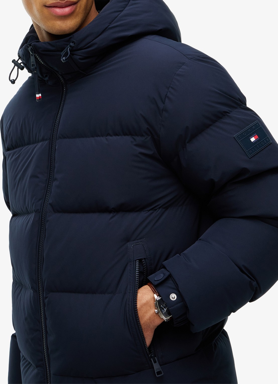 Tommy Hilfiger Puffer jas met donsvulling en capuchon  - detail 4 donkerblauw