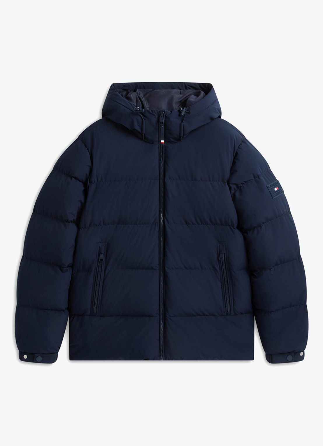 Tommy Hilfiger Puffer jas met donsvulling en capuchon  - voorkant 6 donkerblauw