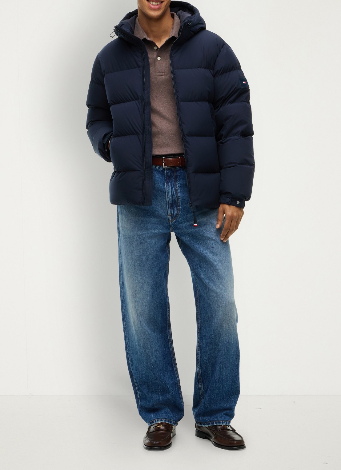 Tommy Hilfiger Puffer jas met donsvulling en capuchon  - voorkant 7 donkerblauw