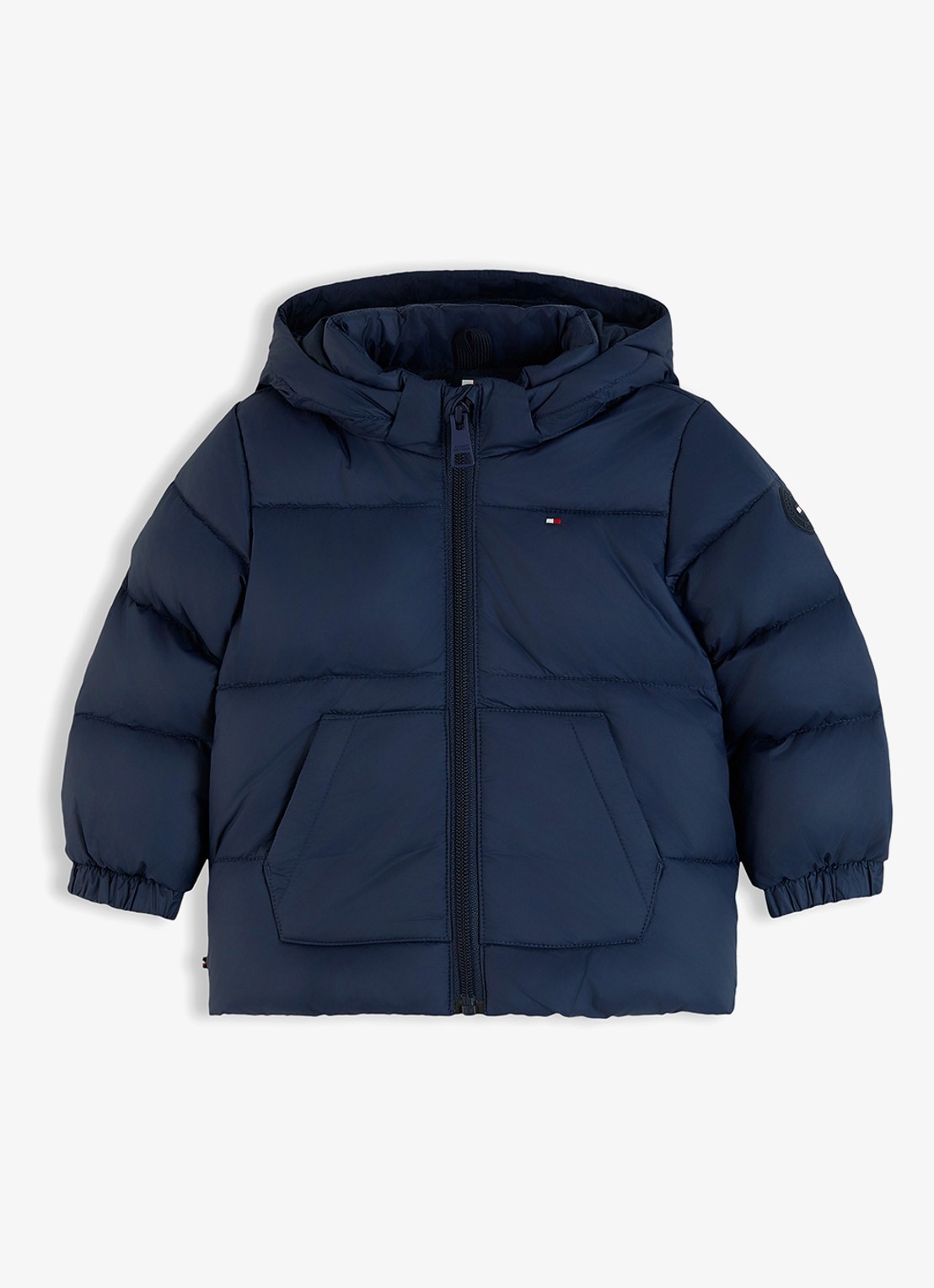 Tommy Hilfiger Puffer jas met logo - voorkant donkerblauw