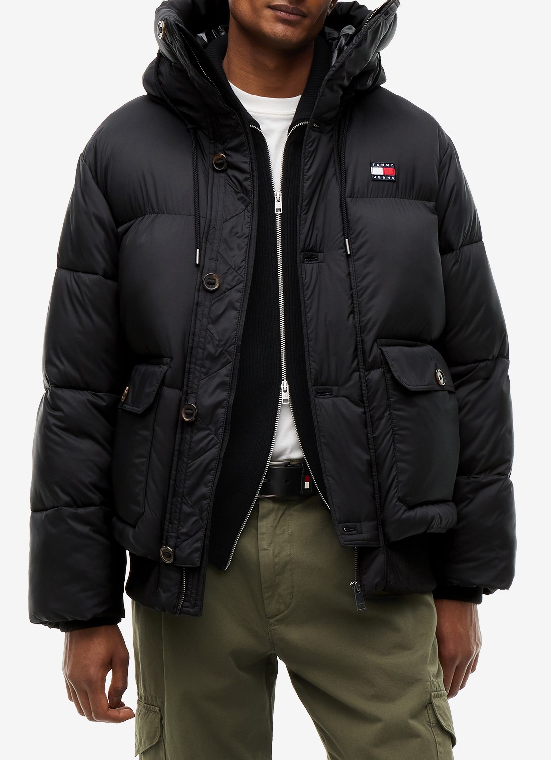 Tommy Hilfiger Puffer jas met opbergbare capuchon - detail 4 zwart