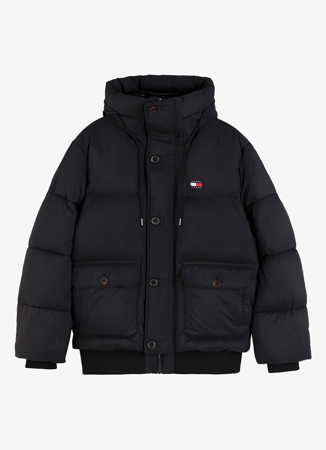 Tommy Hilfiger Puffer jas met opbergbare capuchon - voorkant zwart