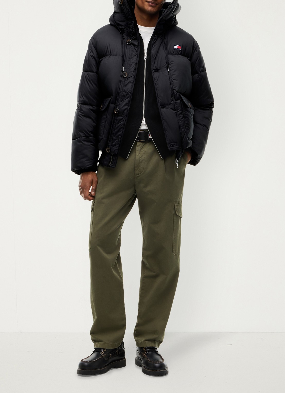Tommy Hilfiger Puffer jas met opbergbare capuchon - voorkant 2 zwart
