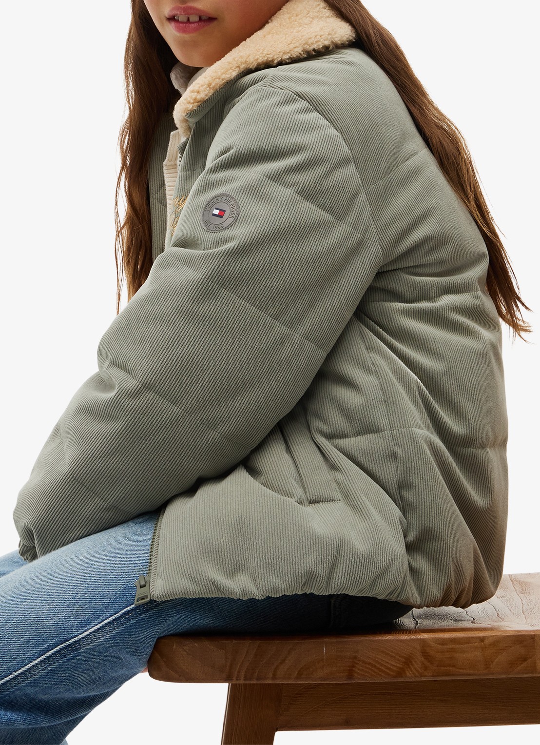 Tommy Hilfiger Puffer jas van corduroy met details van teddy - detail 3 lindegroen