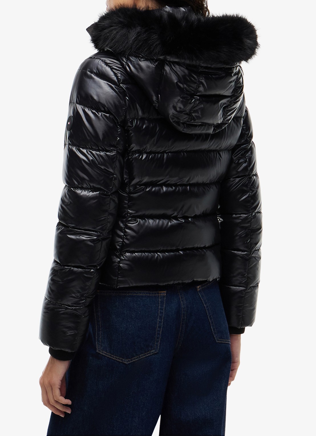 Tommy Hilfiger Pufferjas met imitatiebont  - achterkant 3 zwart