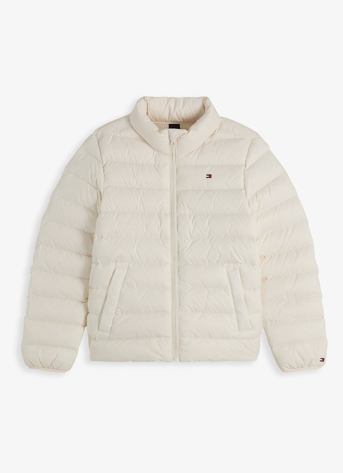 Tommy Hilfiger Pufferjas met logo  - voorkant wit