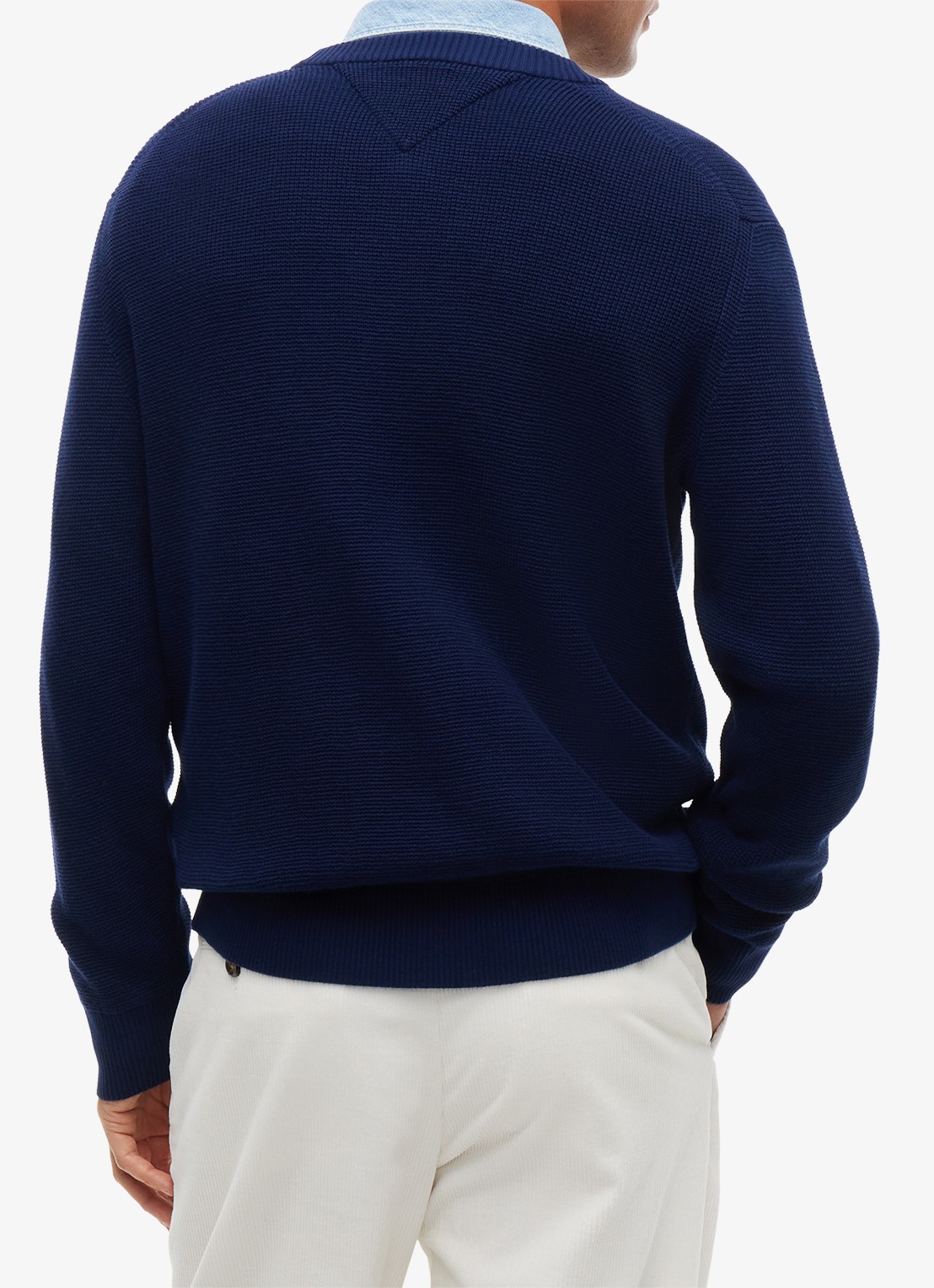 Tommy Hilfiger Pullover met structuur en logo  - achterkant 9 donkerblauw