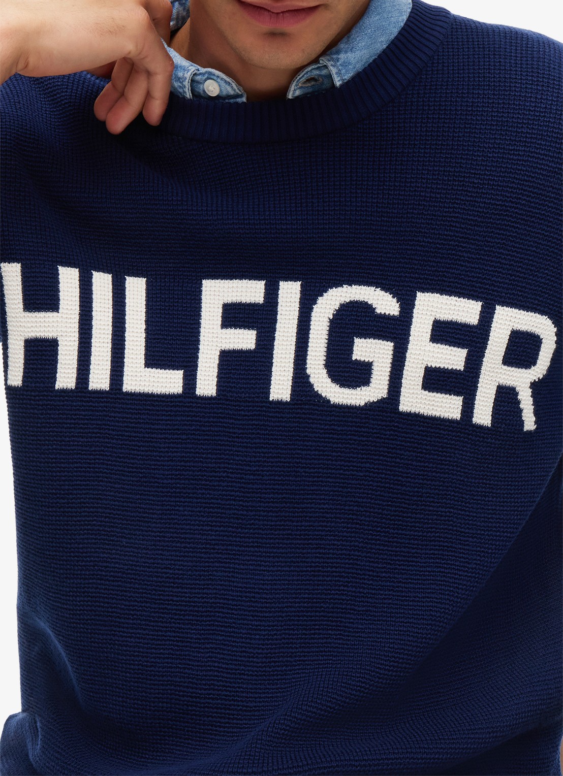 Tommy Hilfiger Pullover met structuur en logo  - detail 2 donkerblauw