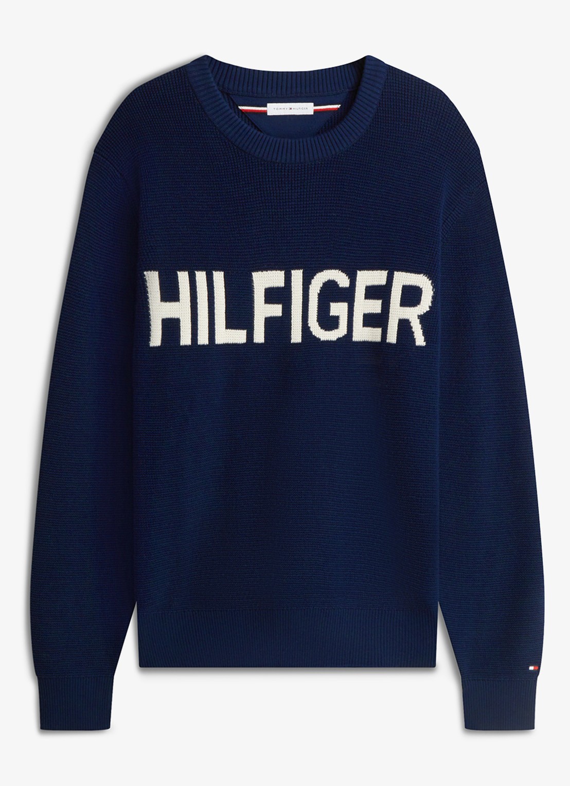 Tommy Hilfiger Pullover met structuur en logo  - voorkant 6 donkerblauw