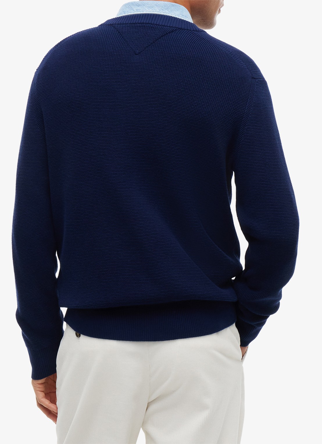 Tommy Hilfiger Pullover met structuur en logo  - achterkant 10 donkerblauw