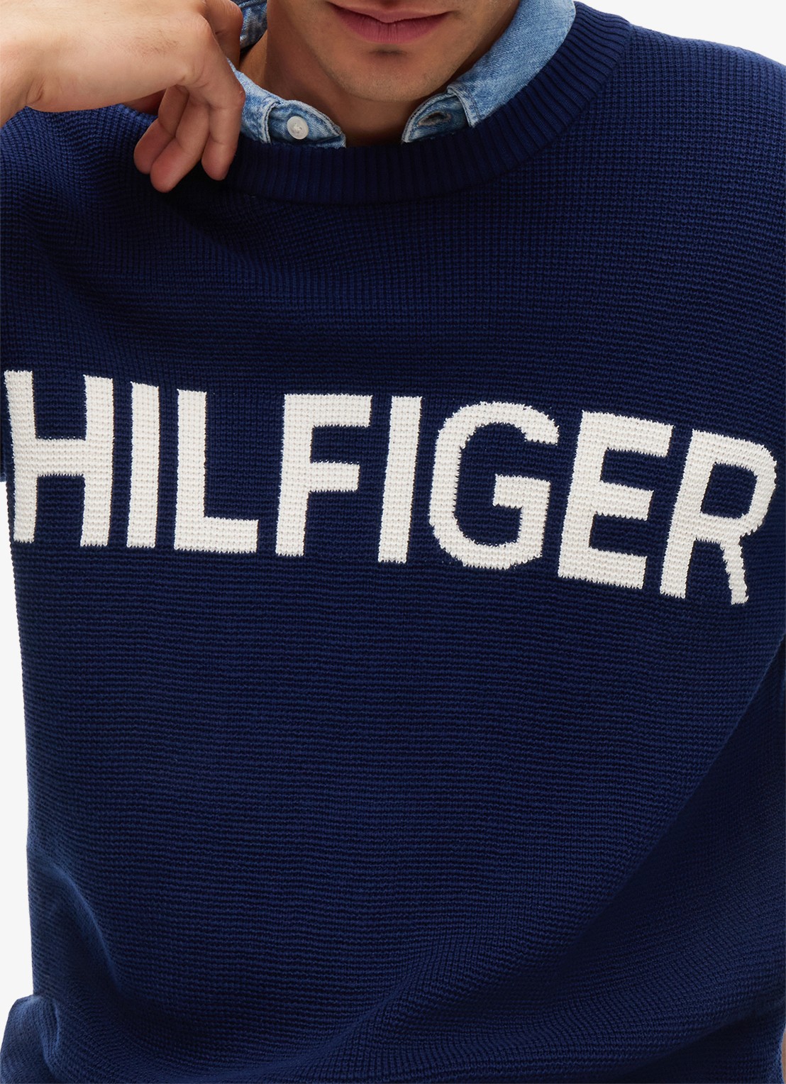 Tommy Hilfiger Pullover met structuur en logo  - detail 5 donkerblauw