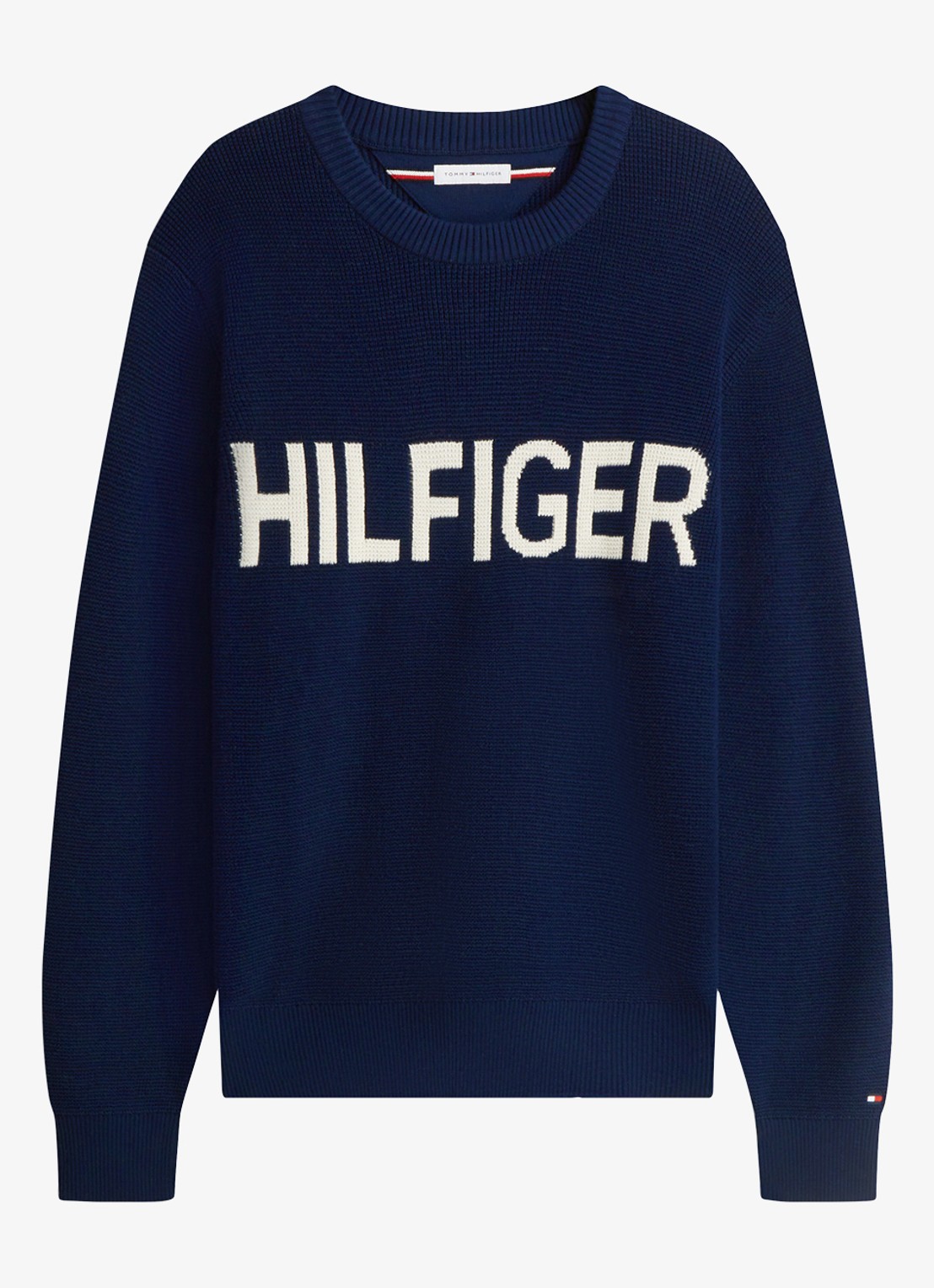Tommy Hilfiger Pullover met structuur en logo  - voorkant 8 donkerblauw