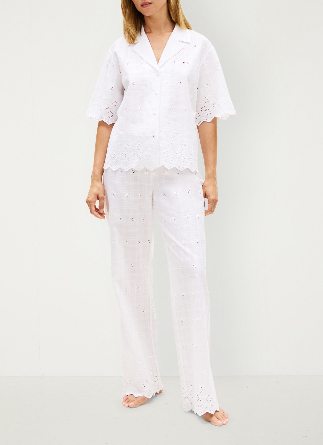 Tommy Hilfiger Pyjamabroek met broderie - voorkant 2 wit
