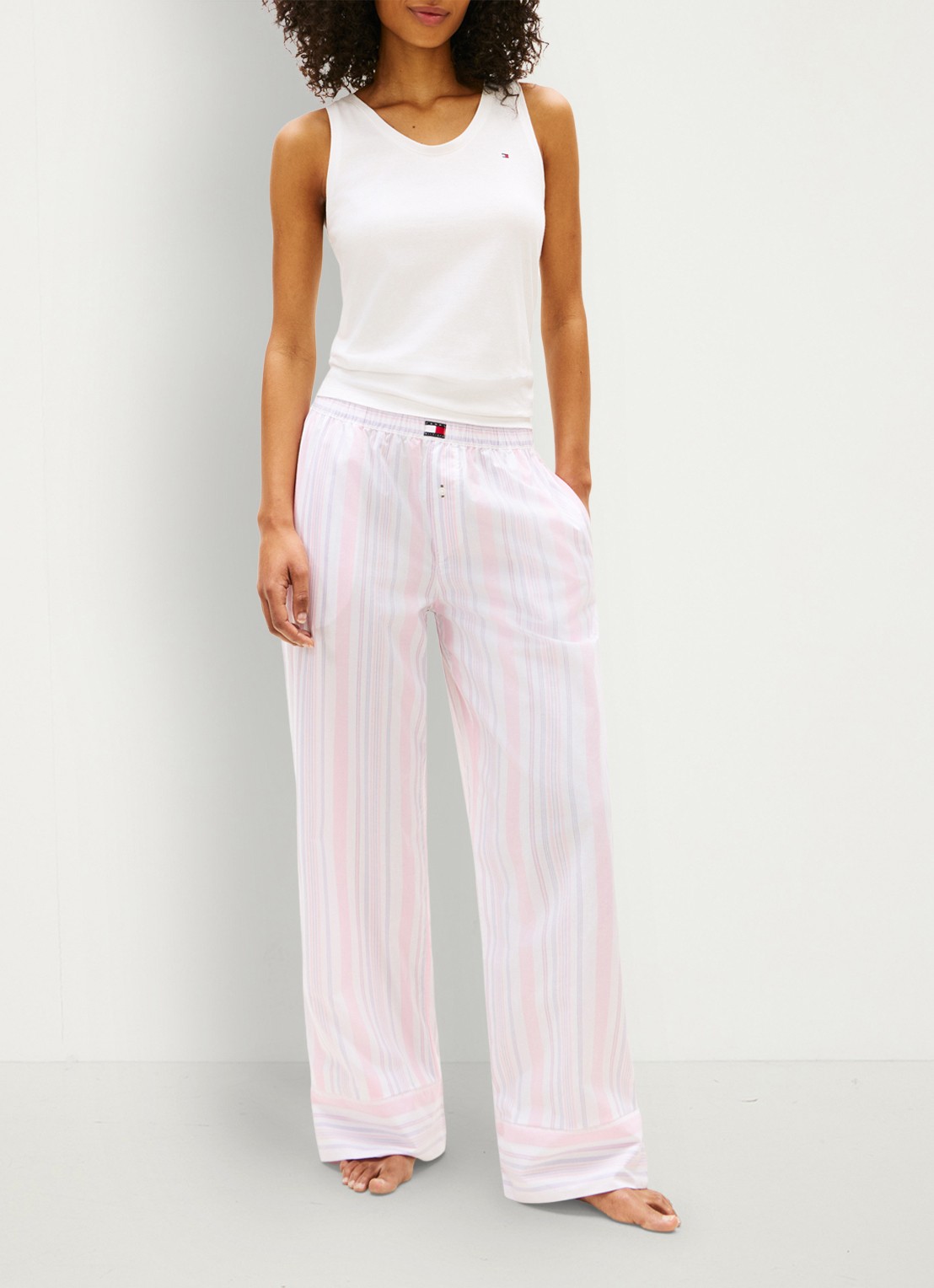 Tommy Hilfiger Pyjamabroek met streepprint en logo - voorkant 2 roze