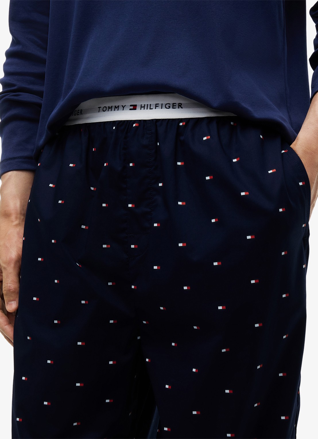 Tommy Hilfiger Pyjamaset met logo 2-delig - detail donkerblauw