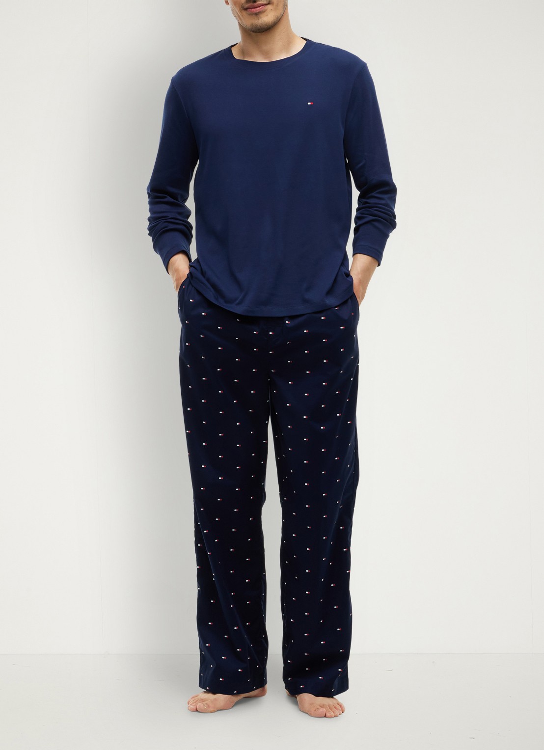 Tommy Hilfiger Pyjamaset met logo 2-delig - voorkant 4 donkerblauw