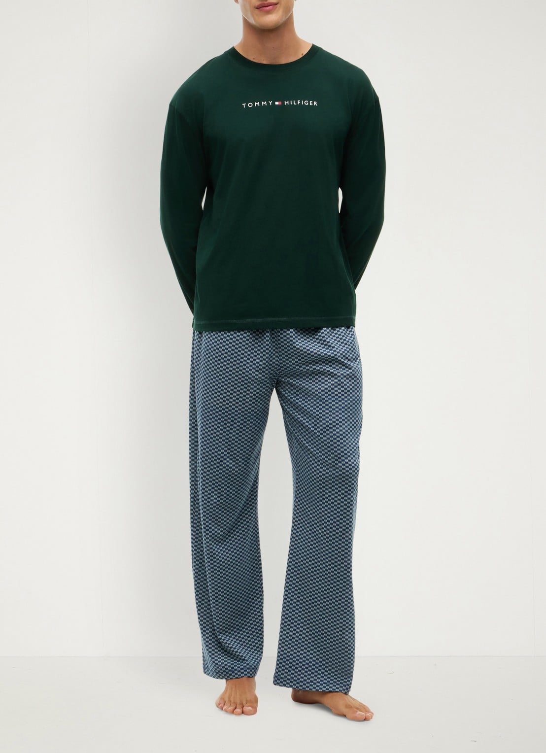 Tommy Hilfiger Pyjamashirt met logoprint - voorkant 2 donkergroen