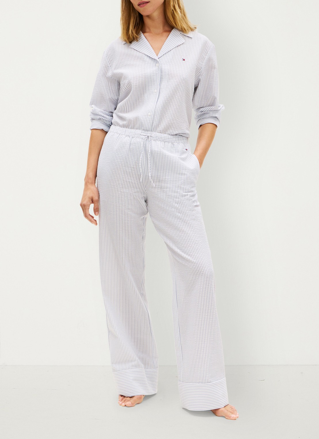 Tommy Hilfiger Pyjamatop met streepprint en logo - voorkant 5 grijs