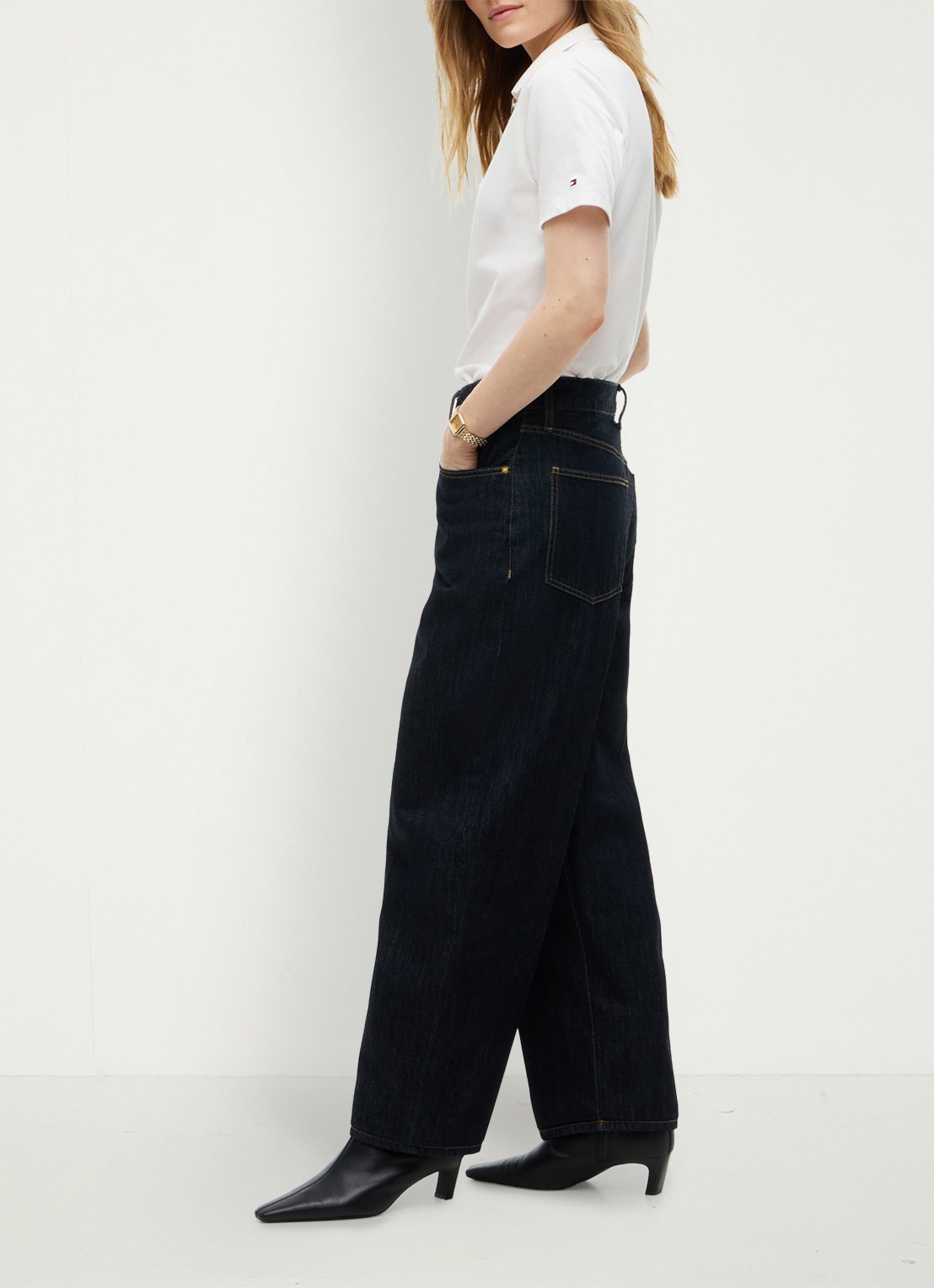 Tommy Hilfiger Quinn mid waist wide leg jeans met donkere wassing  - detail 5 indigo