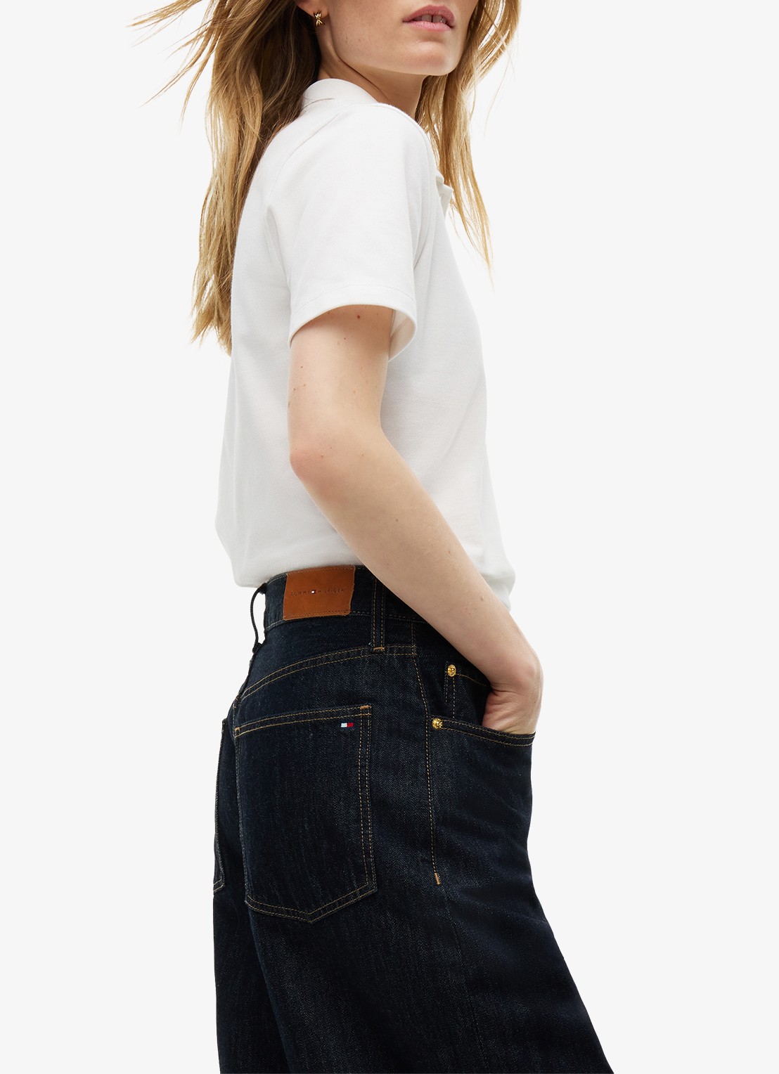 Tommy Hilfiger Quinn mid waist wide leg jeans met donkere wassing  - detail 6 indigo