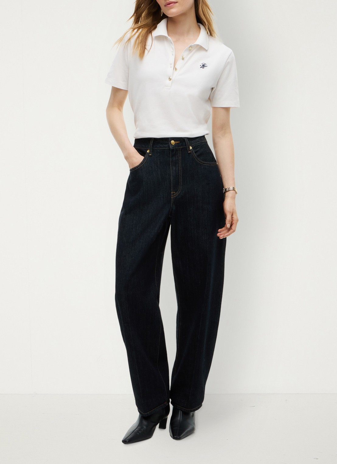 Tommy Hilfiger Quinn mid waist wide leg jeans met donkere wassing  - voorkant 3 indigo