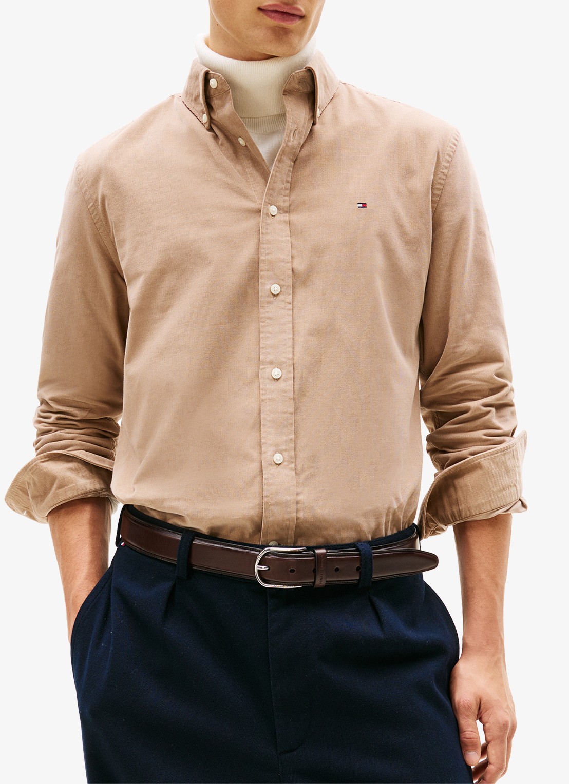 Tommy Hilfiger Reglar fit overhemd van flanel - detail beige