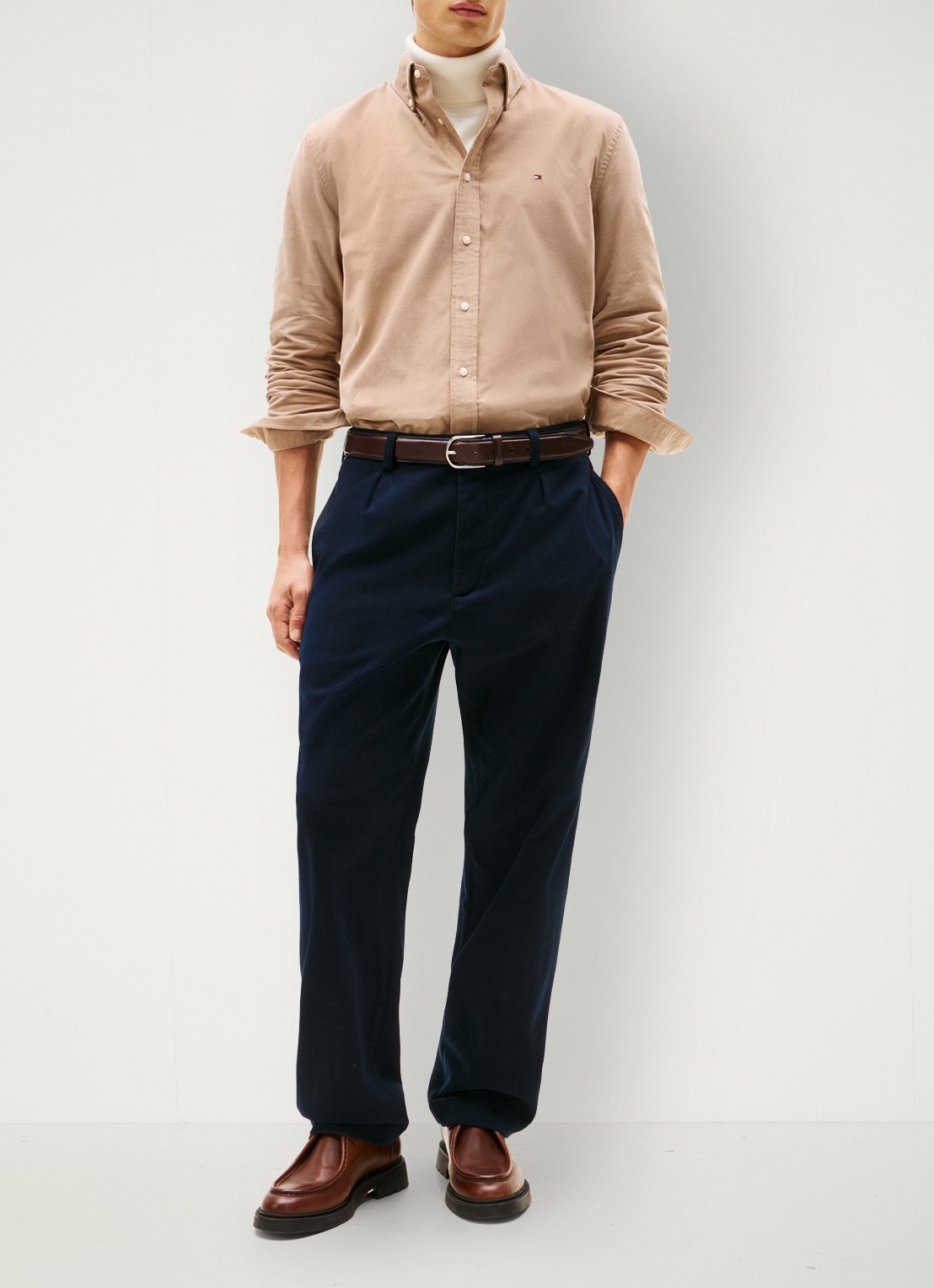 Tommy Hilfiger Reglar fit overhemd van flanel - voorkant 4 beige