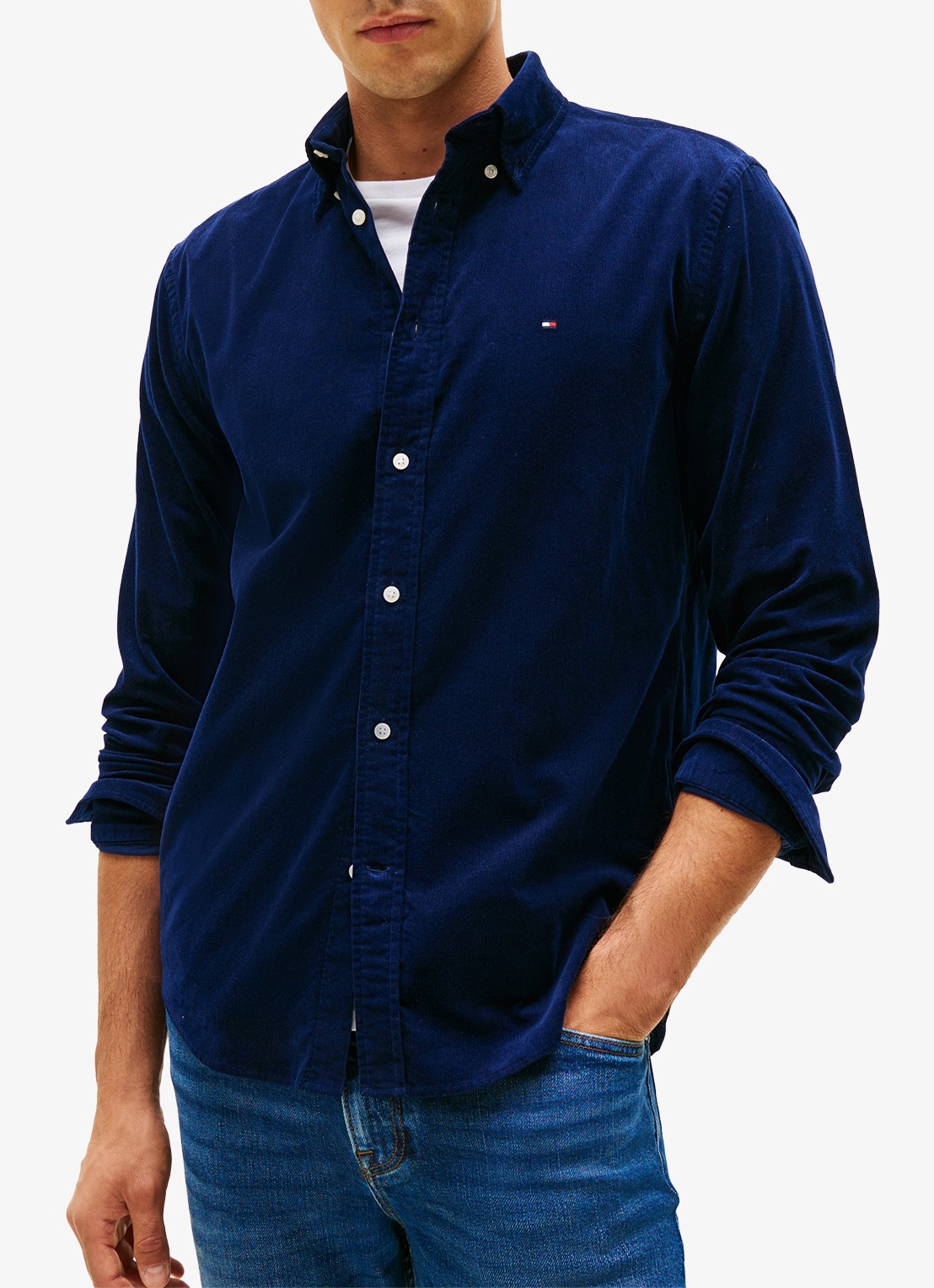 Tommy Hilfiger Reglar fit overhemd van flanel - detail 3 donkerblauw