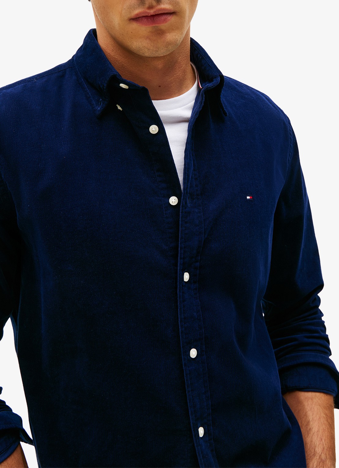 Tommy Hilfiger Reglar fit overhemd van flanel - detail 4 donkerblauw