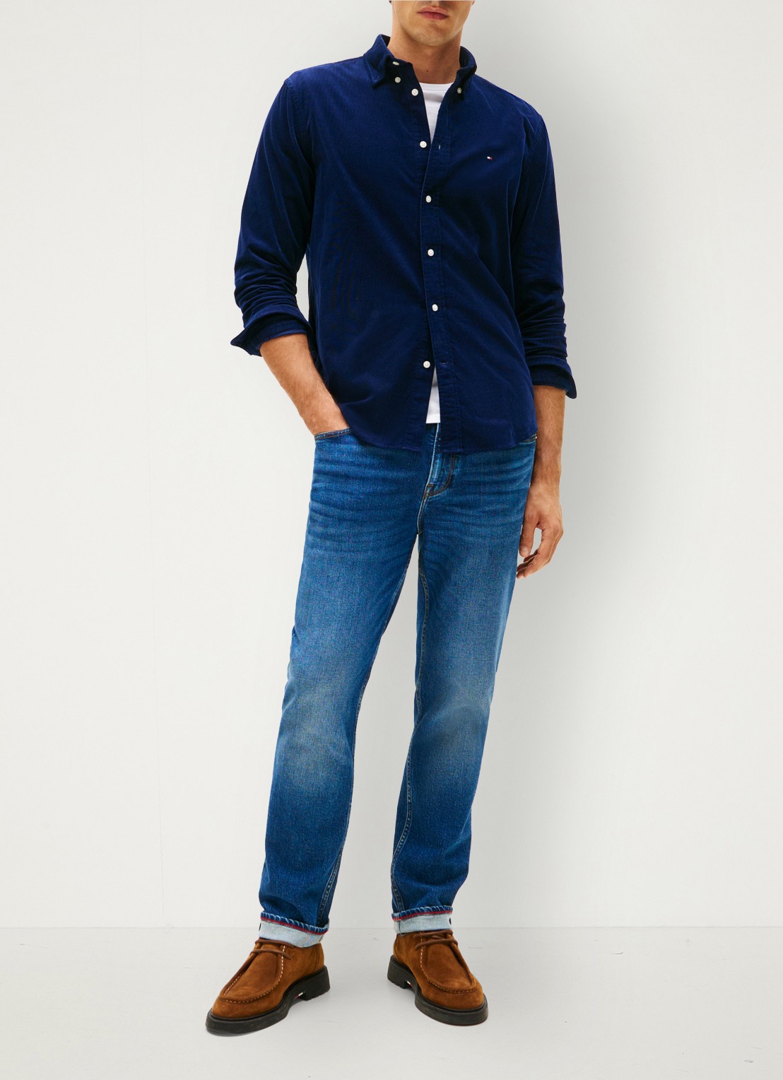 Tommy Hilfiger Reglar fit overhemd van flanel - voorkant 2 donkerblauw