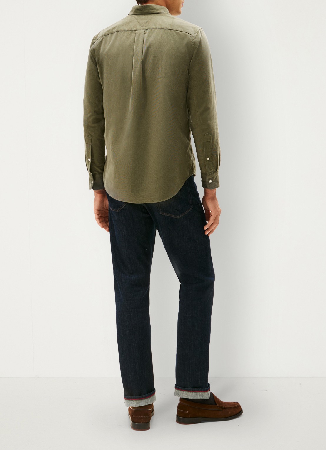 Tommy Hilfiger Reglar fit overhemd van flanel - achterkant 5 legergroen