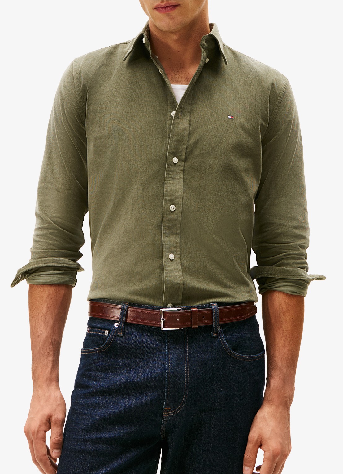 Tommy Hilfiger Reglar fit overhemd van flanel - detail 3 legergroen