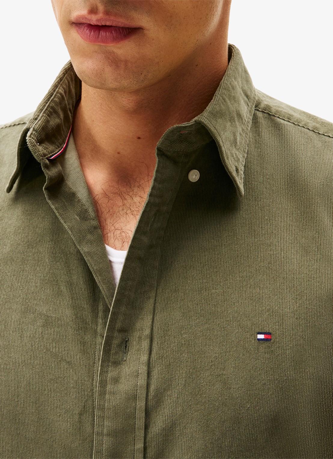 Tommy Hilfiger Reglar fit overhemd van flanel - detail 4 legergroen