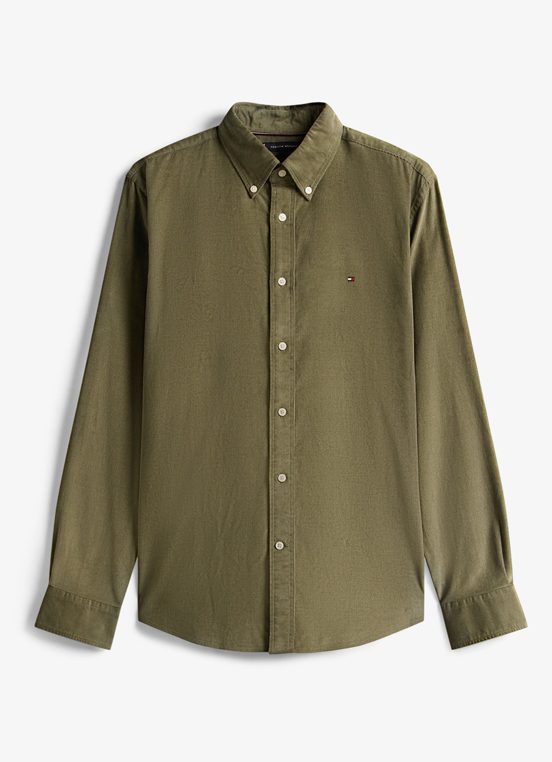 Tommy Hilfiger Reglar fit overhemd van flanel - voorkant legergroen