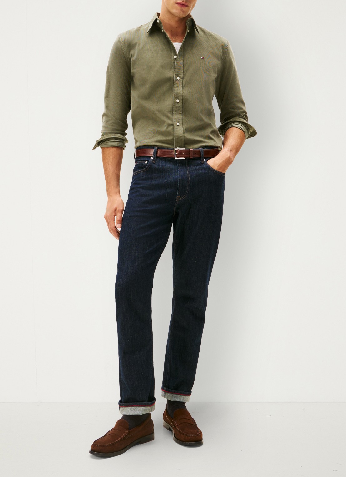 Tommy Hilfiger Reglar fit overhemd van flanel - voorkant 2 legergroen