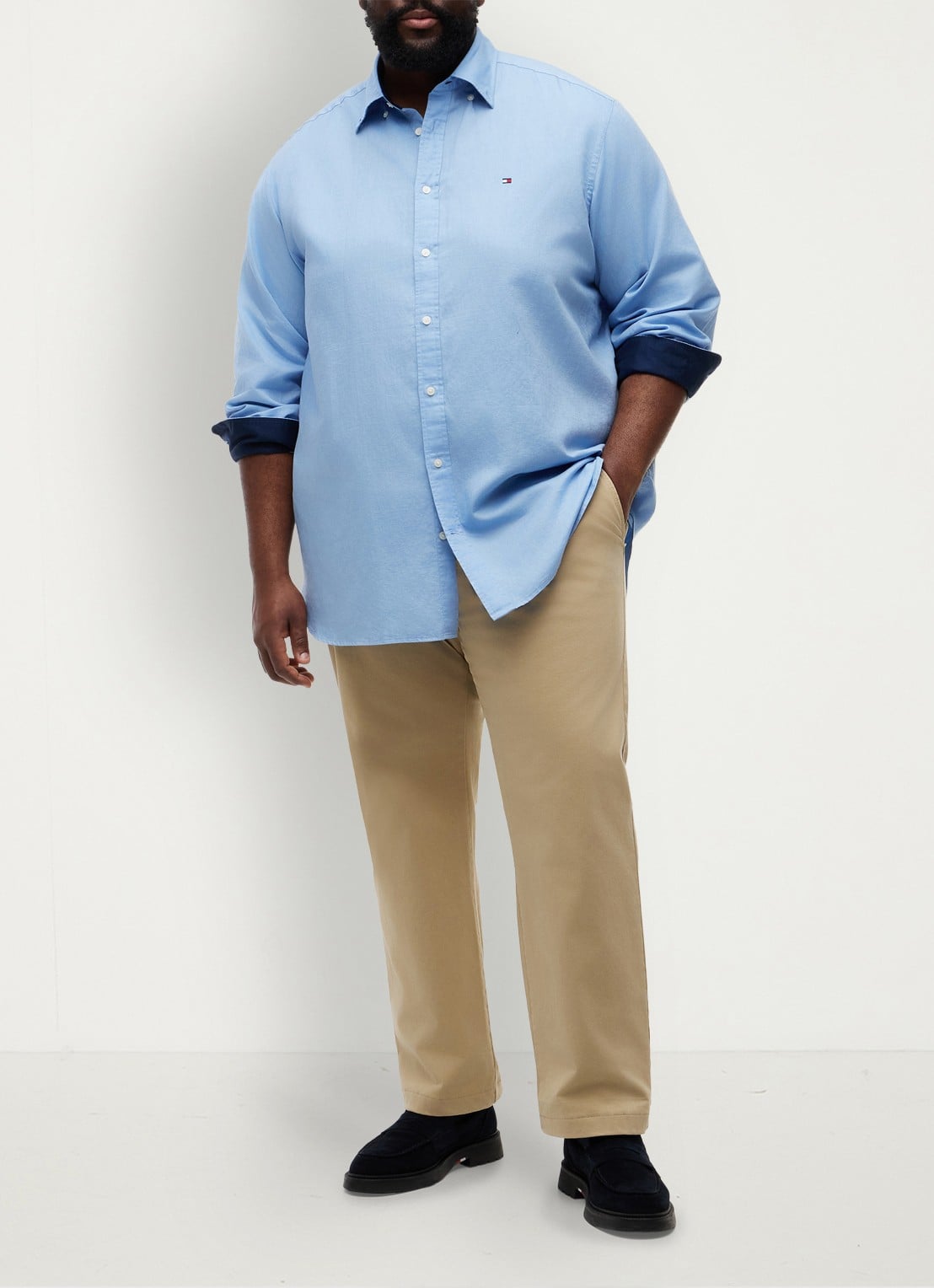 Tommy Hilfiger Regular fit overhemd in katoenblend - voorkant 2 blauw