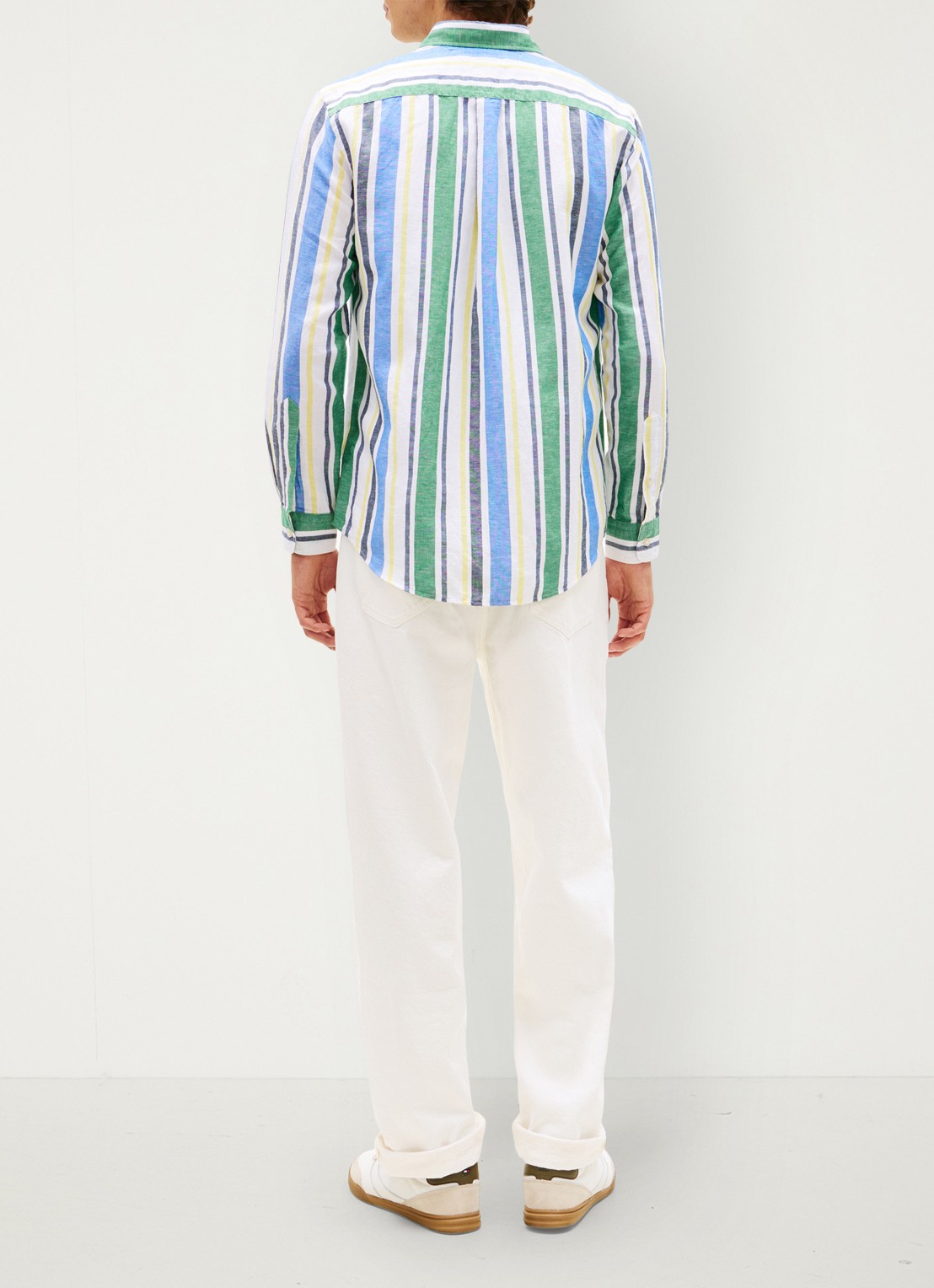 Tommy Hilfiger Regular fit overhemd in linnenblend met streepprint - achterkant groen