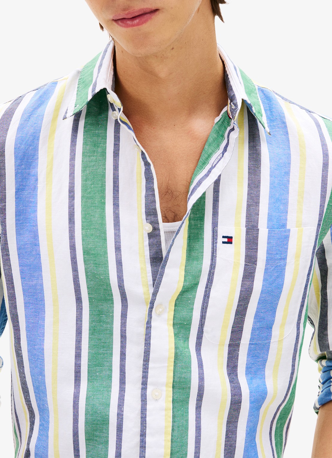 Tommy Hilfiger Regular fit overhemd in linnenblend met streepprint - detail 5 groen