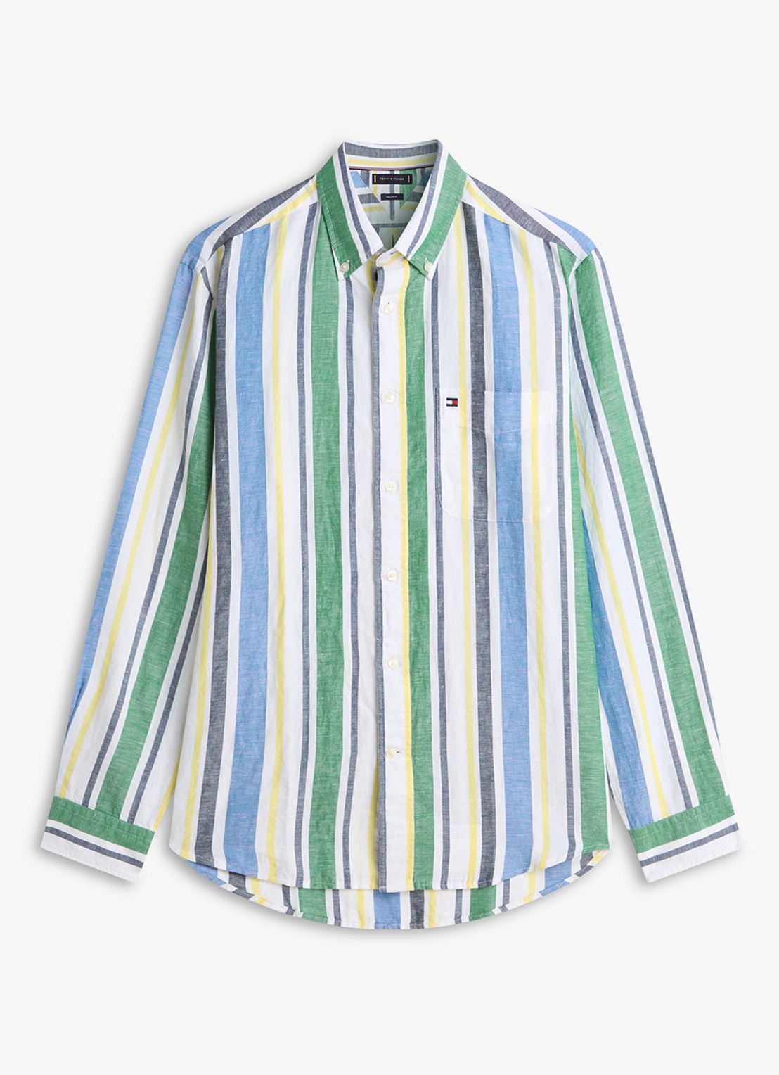 Tommy Hilfiger Regular fit overhemd in linnenblend met streepprint - voorkant 2 groen