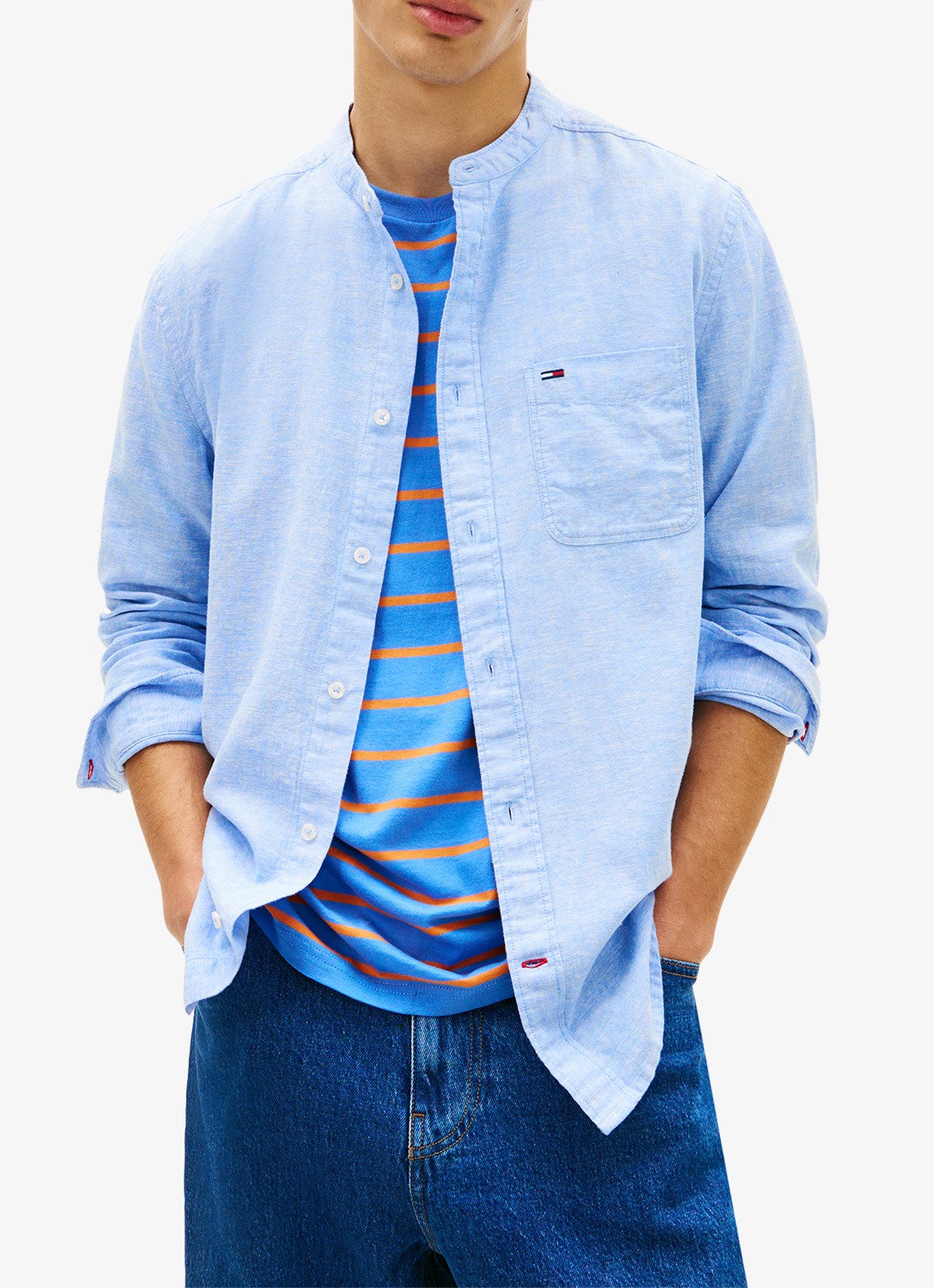 Tommy Hilfiger Regular fit overhemd in linnenblend - detail 2 blauw