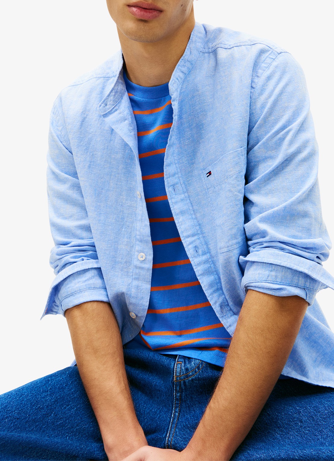 Tommy Hilfiger Regular fit overhemd in linnenblend - detail 3 blauw
