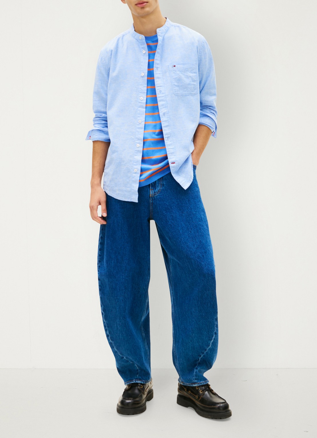 Tommy Hilfiger Regular fit overhemd in linnenblend - voorkant 5 blauw