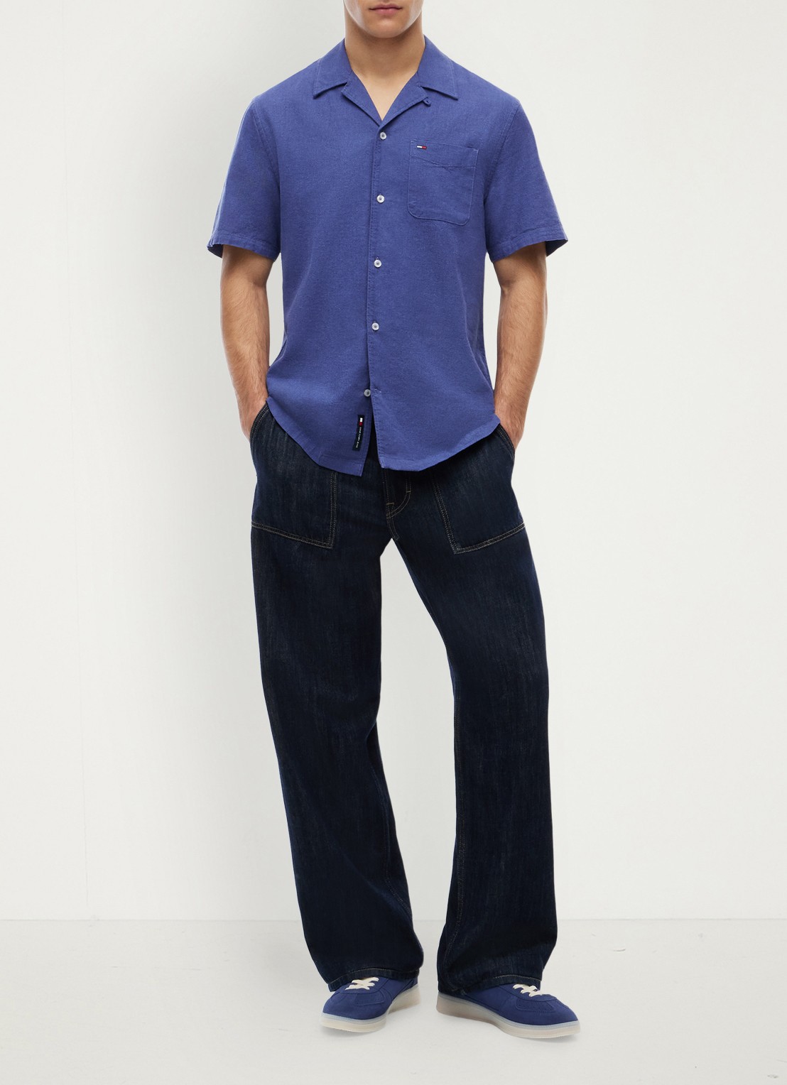 Tommy Hilfiger Regular fit overhemd in linnenblend - voorkant 2 blue storm-c6q / blauw