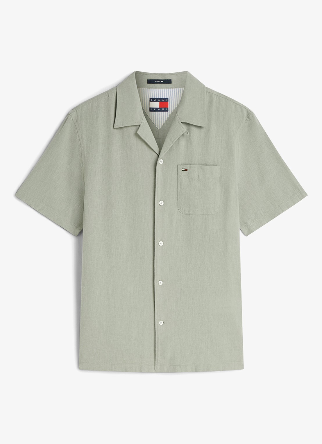 Tommy Hilfiger Regular fit overhemd in linnenblend - voorkant spring olive-pmo / groen