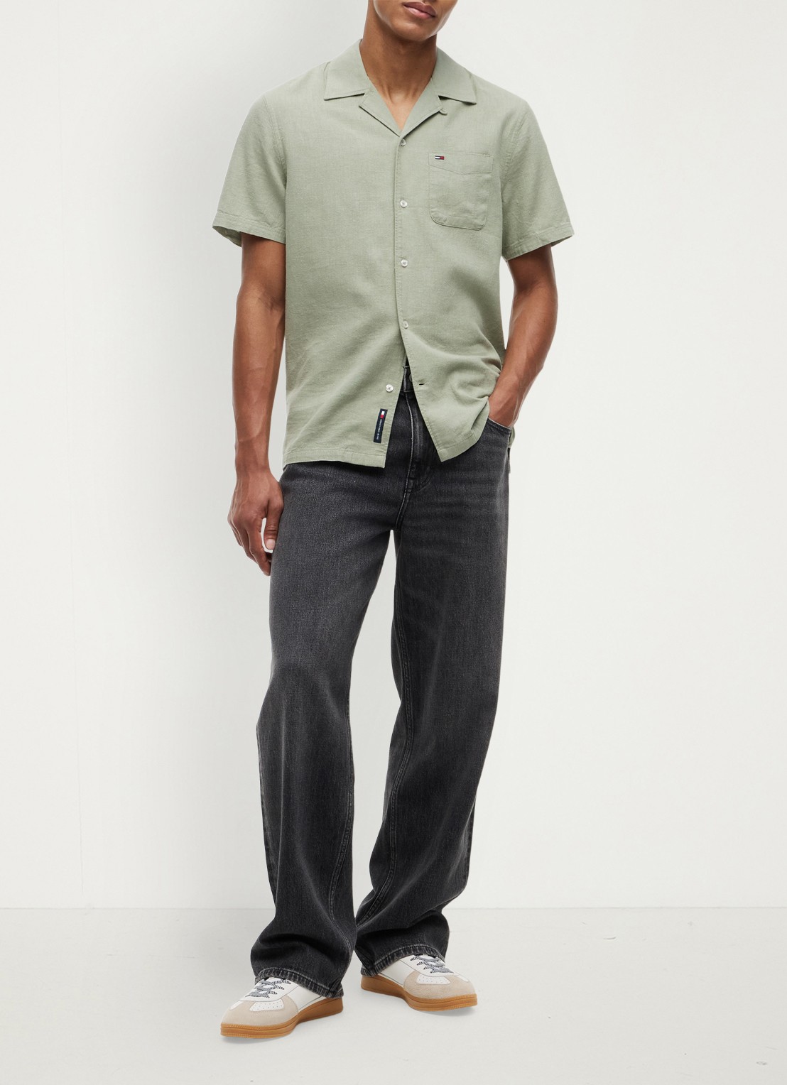 Tommy Hilfiger Regular fit overhemd in linnenblend - voorkant 2 spring olive-pmo / groen
